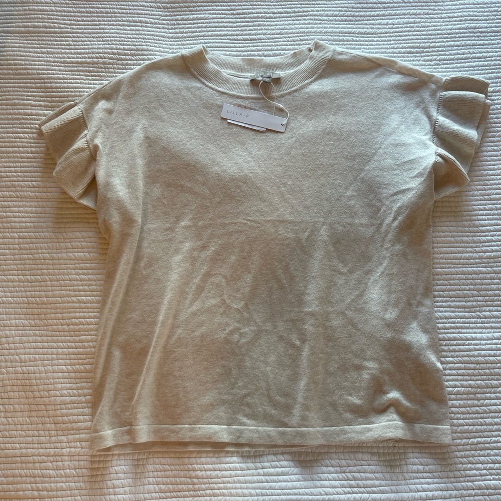LILLA P Light Beige Ruffle Sweater Top